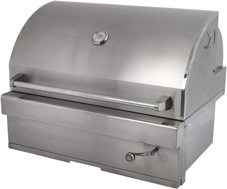 Turbo Charcoal 32 Inch Built-In Stainless Steel BBQ Grill with Charcoal Tray