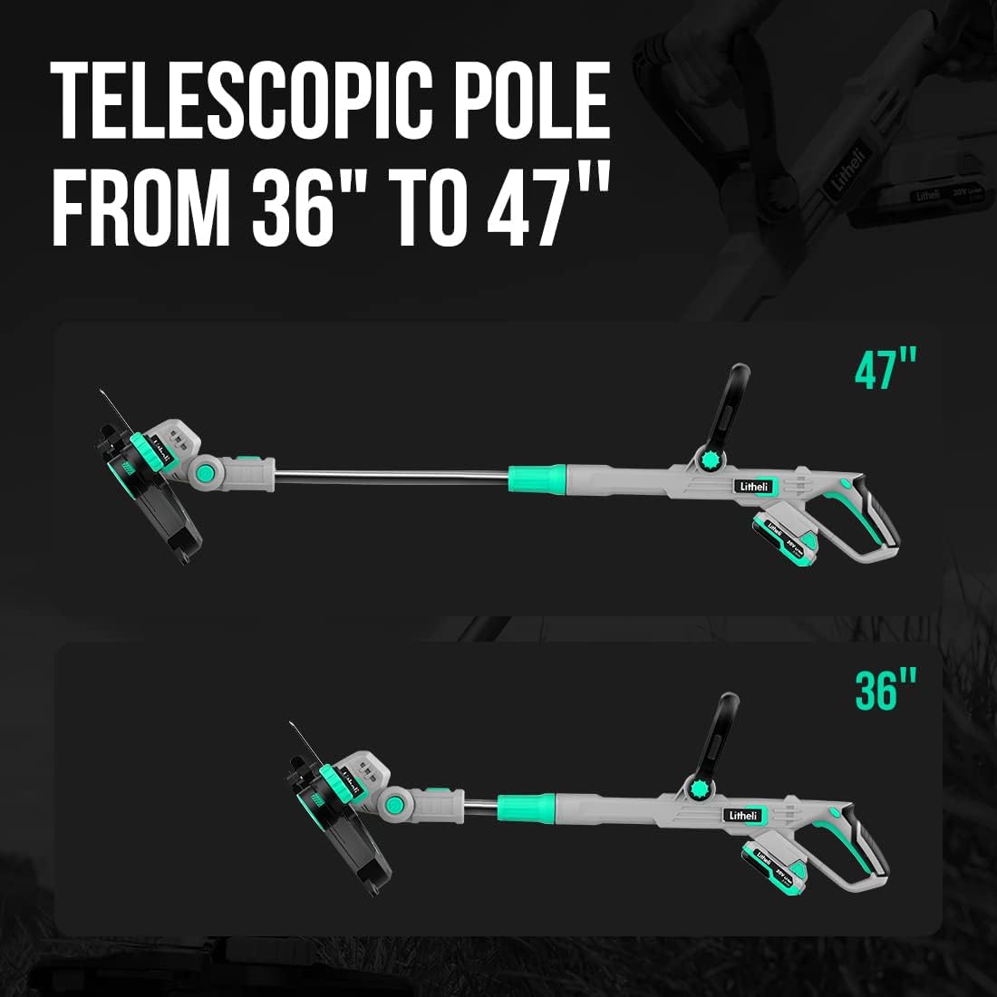 Litheli 20V 12 Inch Cordless String Trimmer/Edger, 2 X 2.0Ah Battery Powered Weed Eater with Auto-Feed for Lawn Trimming/Edging, with 6 Pcs Grass Cutter Spool Line, Fast Charger Included