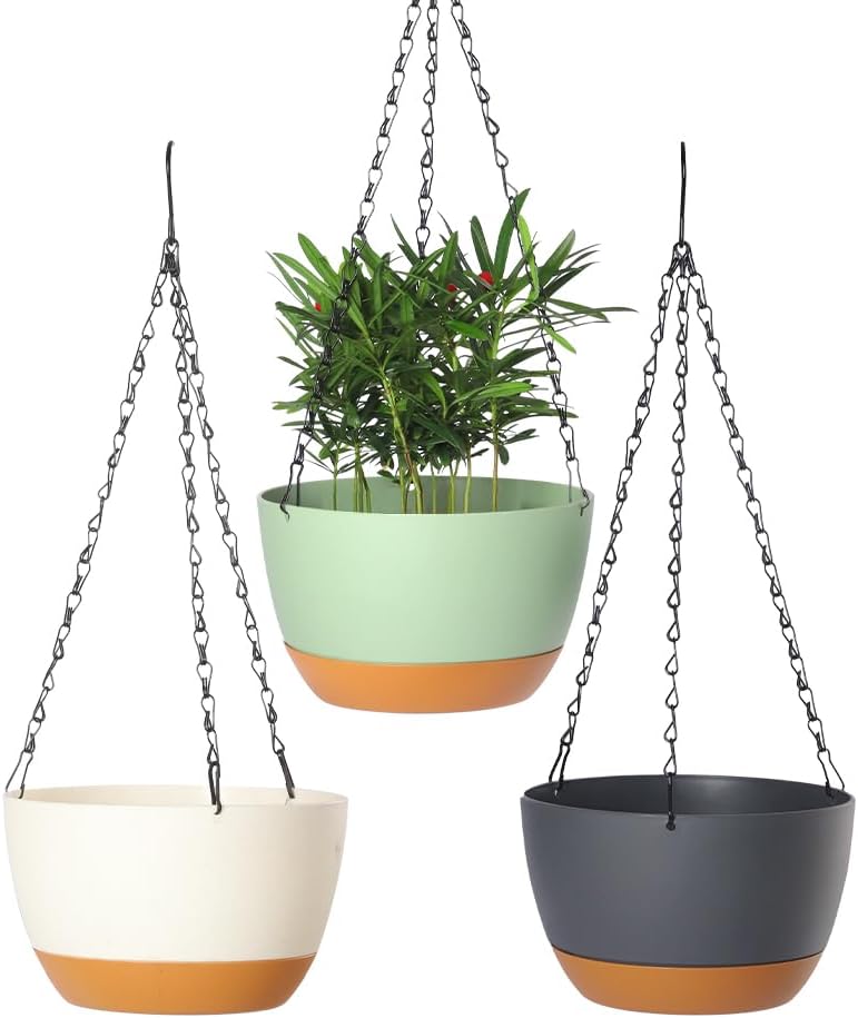Lookat 2 Pack Hanging Pots for Plants Outdoor Indoor, 10 Inch Hanging Planters with Drainage Hole (10 inch-White)