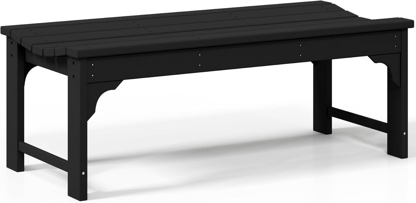 Outdoor Benches Weatherproof, All Weather Resistant Park Bench Poly Lumber Backless Garden Bench Seat for Entryway Front Porch, Black