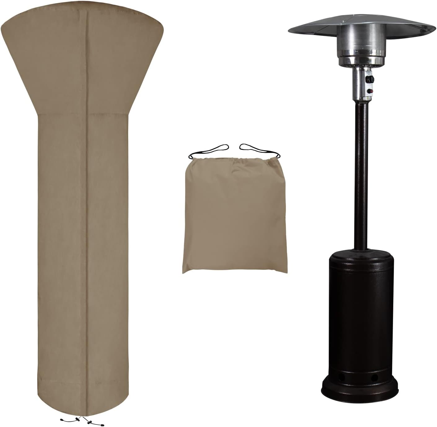 Easy-Going Patio Heater Cover with Zipper and Storage Bag, Waterproof Outdoor Heater Cover Dustproof, UV-Resisant, Wind-Resistant (89" H x 33" D x 19" B, Camel)