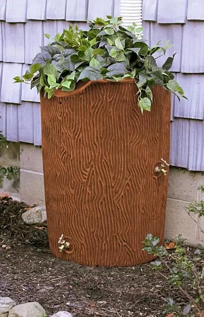 Impressions Bark 50-Gallon Rain Barrel, Wood Grain Design, Decorative Water Collection Tank (Terracotta)