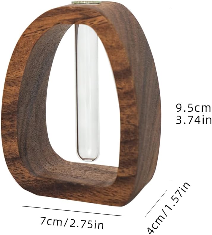 Solid Wood Frame Glass Test Tube Vase Desk Hydroponic Plant, Enhances Home and Office Environment, Small Size (Small)