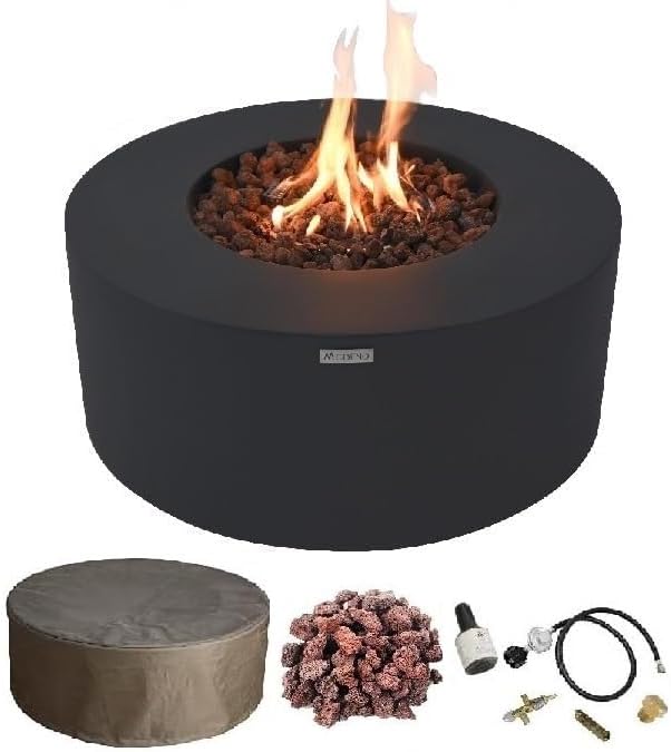 AMS Fireplace | Modeno | Venice | Firepit Table | Cover and Lava Rocks Included | (Fuel: Liquid Propane - Black)