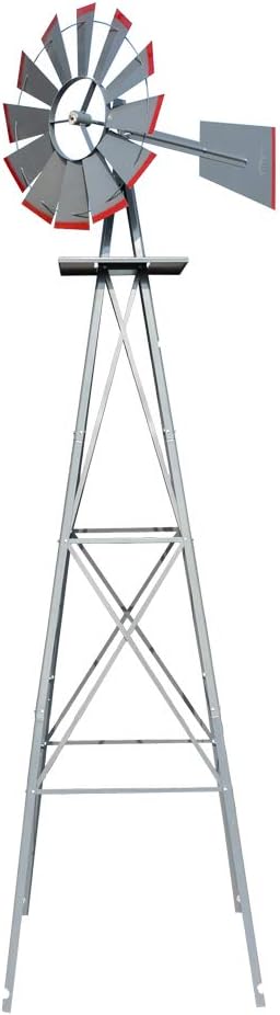 VINGLI 8FT Ornamental Windmill Backyard Garden Decoration Weather Vane, Heavy Duty Metal Wind Mill w/ 4 Legs Design (Grey, 8, Feet, 21.6, Inches, 8.00, Feet, 25.98, Inches, 25.98, Inches)