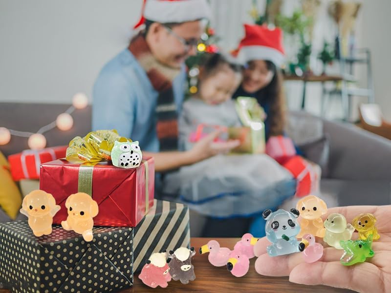 75 Pcs Luminous Mini Resin Animals Figurines Mini Ducks Glow in The Dark, Cute Dollhouse Miniatures for Fish Tank Decorations Aquarium Decorations Fairy Garden Accessories Miniatures Garden