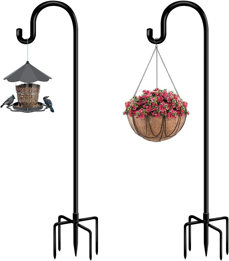 Bird Feeder Pole 60inch Heavy Duty Shepherds Hooks for Outdoor, Tall Hummingbird Feeder Stand for Hanging Plants Basket, Wind Chimes, Solar Lantern Flower Pots, Wedding Decor 2Packs