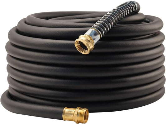 WiseFlow Garden Hose 90FT x 5/8", Heavy Duty Rubber Hose, 1000PSI Burst, 300PSI Working, Water Hose with Five Layered Braiding, Male Female Fittings (Black)