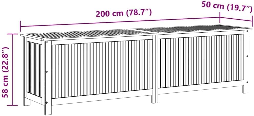 vidaXL Outdoor Storage Box, Deck Box with Gas-Lift Lid, Storage Chest with Water-Resistant Zippered Bag Inside, 78.7''x19.7''x22.8'', Solid Acacia Wood
