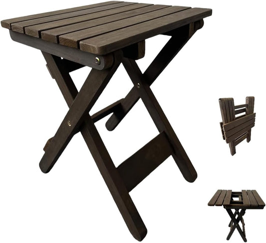 Outdoor Side Table, No Assembly Folding Wooden End Table for Outside or Indoor, Small Patio Tables for Camping, Pool, Bathroom, Backyard and Porch