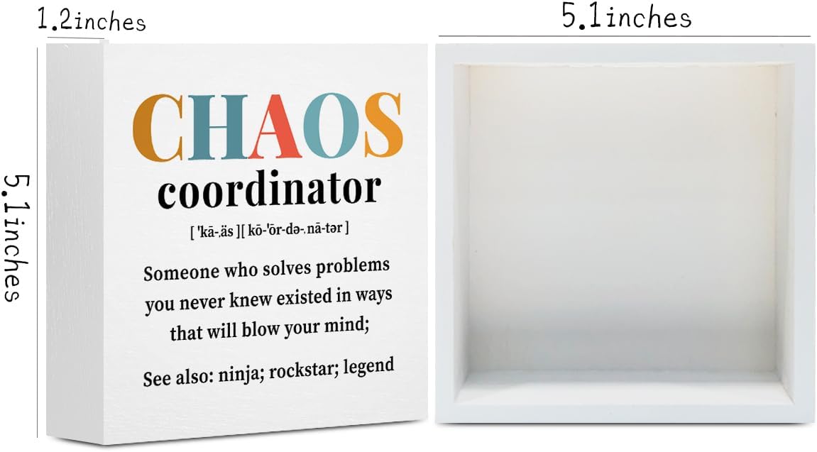 Chaos Coordinator Gifts Office Decor Wooden Box Sign, Administrative Professional Day Gifts Thank You Gifts for Boss Coworker Teacher Nurse Decorative Office Desk Accessories Table Shelf Plaque Sign