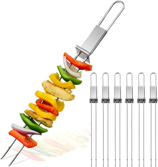CMYK Barbecue Skewers, 6-Pack 13" Stainless Steel Grilling Skewers with Slider, Reusable Metal BBQ Shish Kabob Skewers Sticks