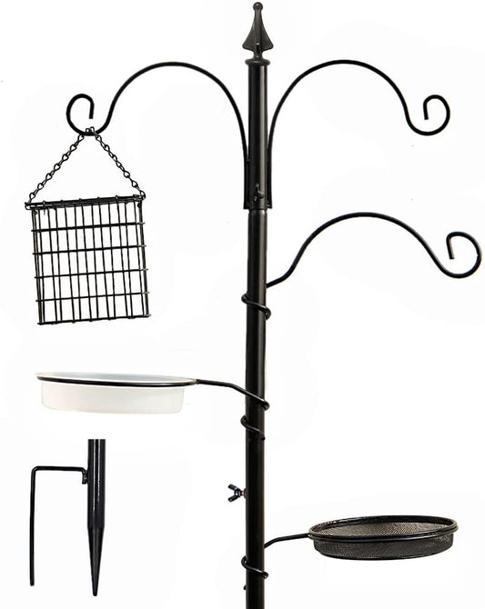 yosager Premium Bird Feeding Station Kit, 75" x 21" Bird Feeder Pole, A Multi Feeder Hanging Kit with Metal Suet and Bath for Attracting Wild Birds, Birdfeeder and Planter Hanger