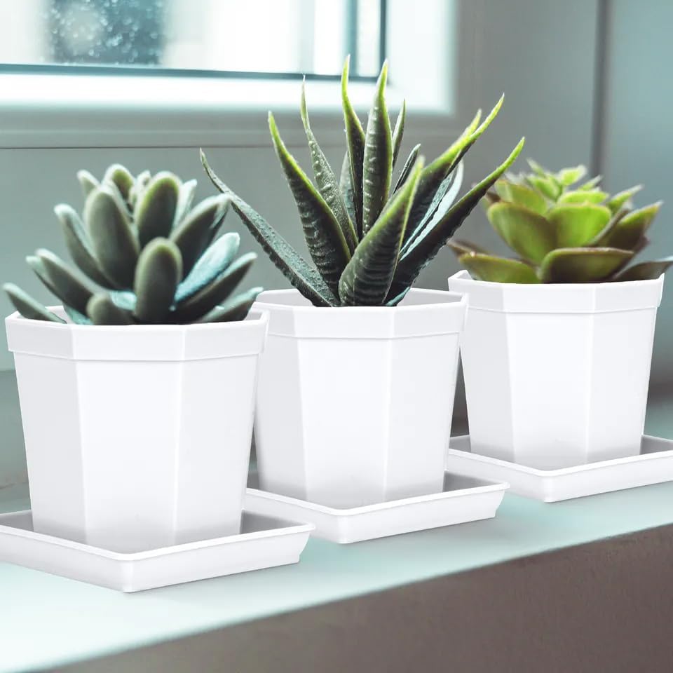 2 Pack Square Plant Saucer 20 22 Inch, Deep Plant Trays for Pots, Planters for Indoors and Outdoors Plants, Duty Plastic Plant Water Tray, Extra Large Plant Saucer (20 inch, White)