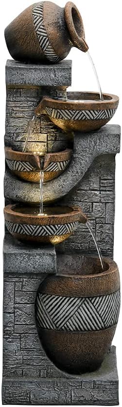 Naturefalls 42.5” H Modern Outdoor Fountain - 5 Bowls Outdoor Garden Fountains with Contemporary Design&LED Light for Garden, Patio, Deck, Porch, Backyard and Home Art Decor