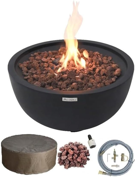 AMS Fireplace | Modeno | Jefferson | Firepit Table | Cover and Lava Rocks Included | (Fuel: Natural Gas - Black)