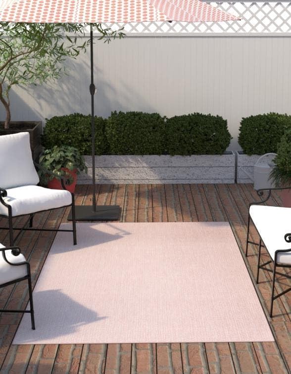 Unique Loom Collection Casual Transitional Solid Heathered Indoor/Outdoor Flatweave Area Rug (7' 10" x 11' Rectangle, Whisper Pink/Ivory)