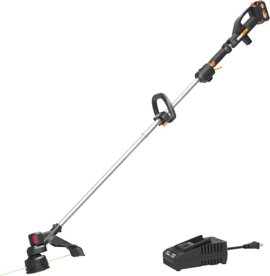 WORX Cordless String Trimmer, 20V 13''-15'' Weed Wracker with Brushless Motor 2.0, 21 cc Gas Equivalent, Quick-Line Reloading, Tool Only
