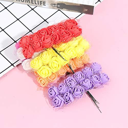 Mini Fake Rose Flower Heads 144pcs Mixed 12 Colors Mini Artificial Roses Bride Bouquet PE Foam DIY Party Festival Home Decor Rose Flowers Head Make Bridal Hair Clips Headbands Dress (Multicolor)