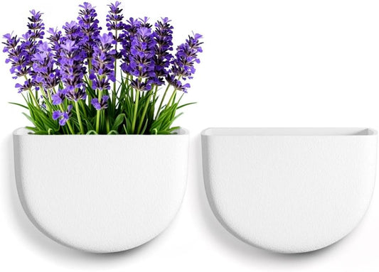 2 Pack Wall Hanging Planter Pots for Indoor and Outdoor Plants, 7 Inch Half-Moon-Shaped Plastic Wall Planter, Wall Mounted Succulent Planters (White)