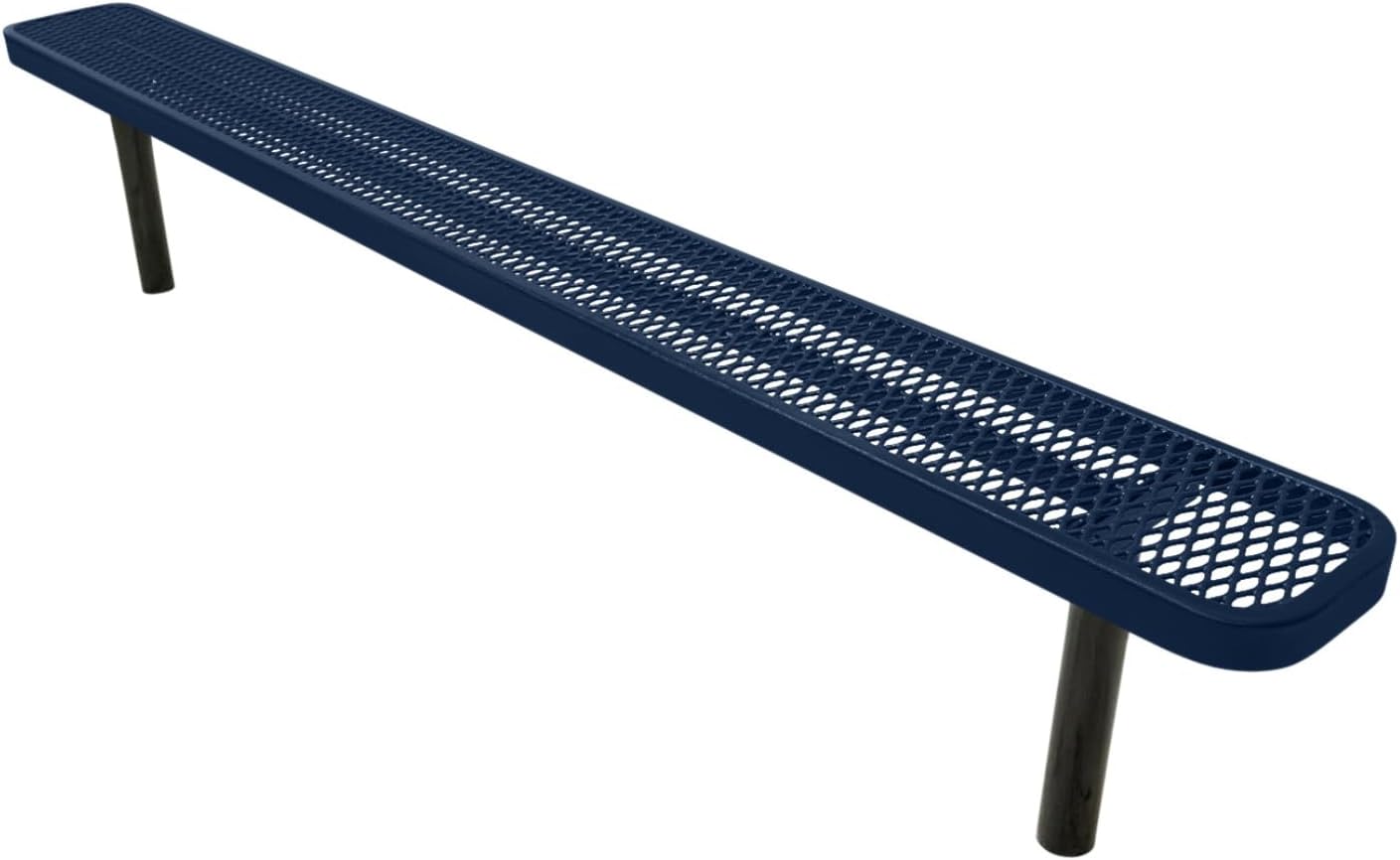 Heavy-Duty Outdoor Bench Thermoplastic Coated, Expanded Metal, Commercial-Grade Seating, Made in America (Inground Without Back, 8 Ft, Textured Dark Blue)