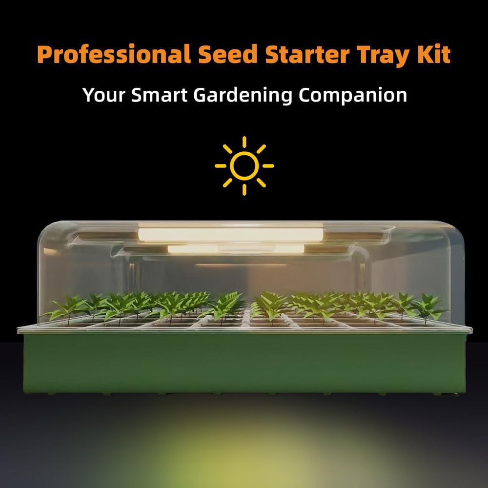 KSONE Seed Starter Tray Kit with Warming Light Strip 40 Cells: Grow Smarter, Faster & Effortlessly with Science-Backed Design for Indoor Greenhouses & Beginner Gardening