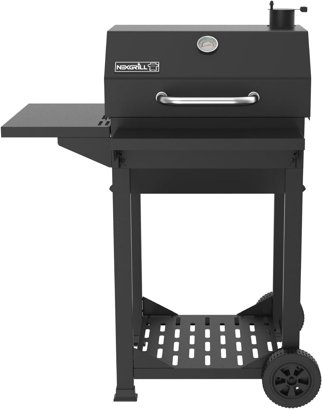 Nexgrill 22" Barrel Charcoal Grill with Side Shelf, 550 SQ In Cooking Space, Adjustable Chimney, Air Dampers, Temperature Gauge, Warming Rack, Smoker Grill for Camping, Picnics, and More - 810-0025