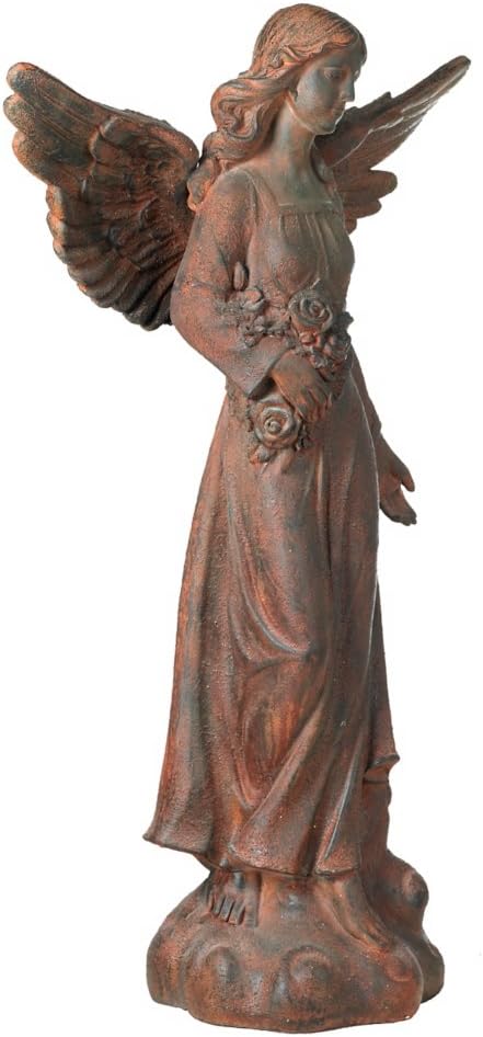John Timberland Large Tall English Tudor Angel Garden Statue Sculpture Catholic Religious Holy Decor Outdoor Garden Front Porch Patio Yard Outside Home House Iron Rust Finish Resin 41 1/2" High