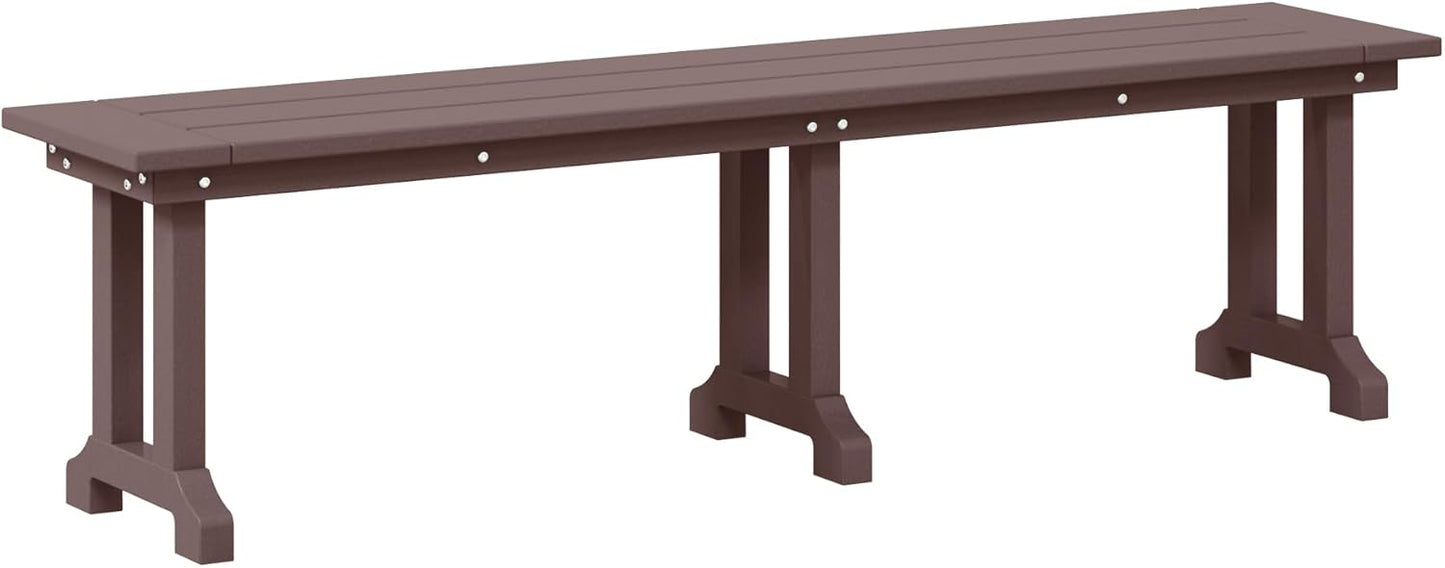 Outdoor Benches Weatherproof, Park Long Bench Poly Lumber Backless for Entryway Front Porch Garden Bench Seat for Patio, Dark Brown