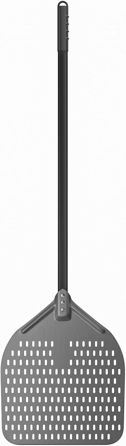 G.a HOMEFAVOR 14" x 17" Perforated Pizza Peel 49 Inch overall, Rectangular Aluminum Pizza Turning Peel with Extended Silcone Handle For Baking Pizza Brick Oven