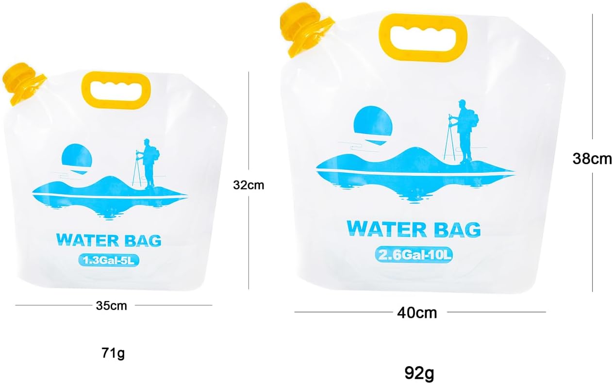 Collapsible Emergency Water Container Bag,WaterStorageCube,Flat Folding,BPA Free Food Grade,Clear Plastic Storage Jug for Camping Hiking Backpack,No-Leak Freezable,Water Bottle 1.3 Gallon/2pcs