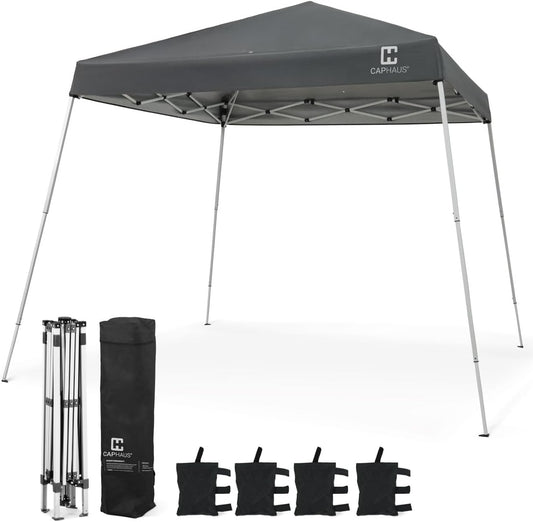 CAPHAUS One-Push Pop Up 8x8 Canopy Tent, Heavy-Duty Commercial Grade with Central Lock, Portable Instant Folding Shelter with10x10 Base, Perfect for Outdoor Beach Canopy, Dark Grey