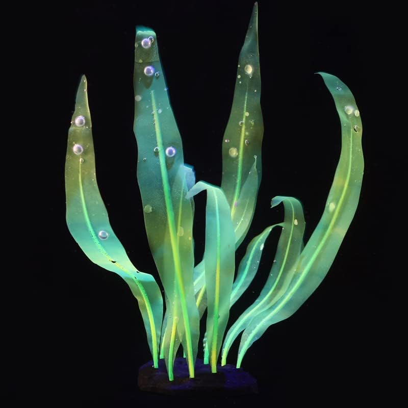 1Pcs Aquarium Decoration Green Plants Simulation Artificial Water Grass Plastic Fish Tank Decor Plant Silicone Glowing Kelp Ornament Aquarium Accessories,Green,7.08in