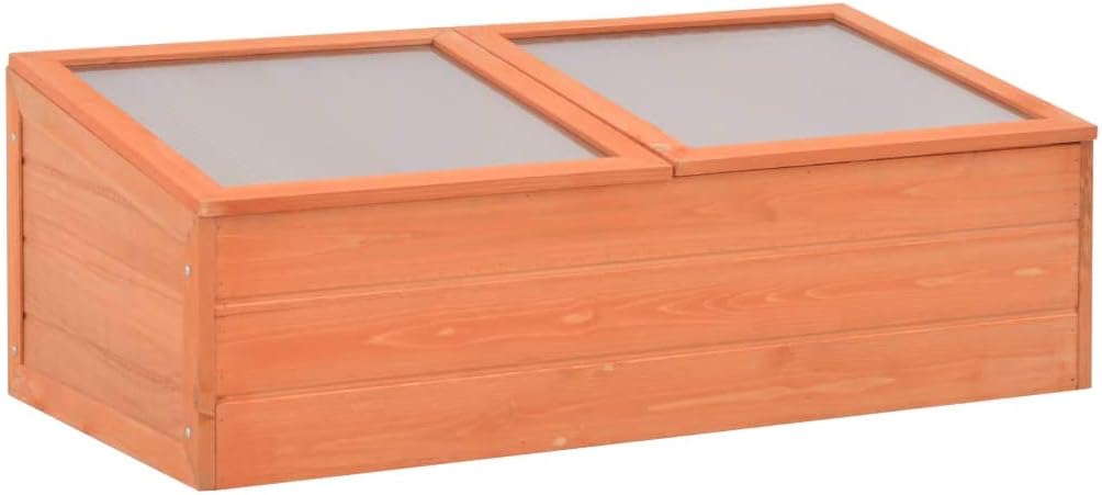 Wooden Garden Portable Greenhouse Sturdy Cold Frame Raised Plants Bed Protection with 2 PC Boards and Openable Top Door Raised Flower Planter Box 39.4"x19.7"x13.4"