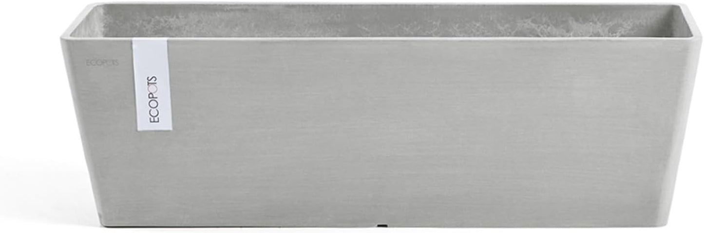 Ecopots Bruges Durable Modern Rectangular Indoor/Outdoor Recycled-Based Composite Flower Pot Planter, White Grey, 31.5"