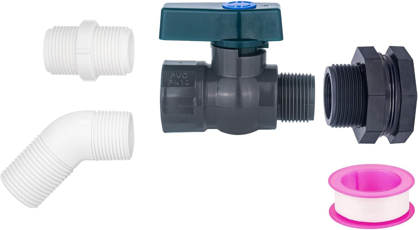 PVC Spigot Rain Barrel Faucet 3/4" PVC Bulkhead Fitting with Rain Barrel Valve＋3/4" Garden Hose Adapter Rain Barrel Spigot Kit with Bulkhead Fitting Adapter for Water Tanks