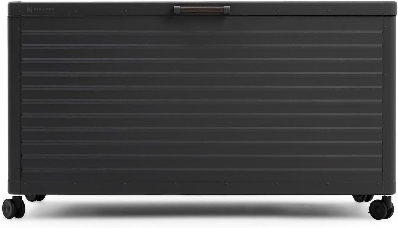 134 Gallon Outdoor Storage Box Waterproof, Metal Deck Box with wheels for Patio Furniture, Garden Tools, Outdoor Cushion, Charcoal