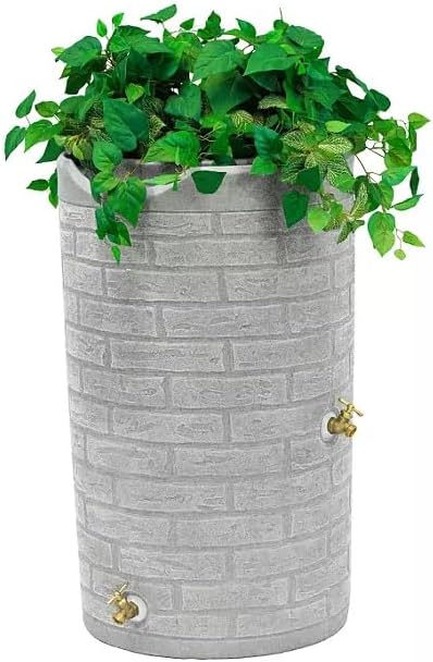 Impressions Downton Rain Barrel, 50 Gallon Capacity, Brick Pattern, with Brass Spigots (Light Granite)