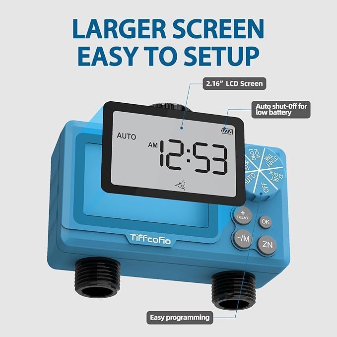 Sprinkler Water Timer Outdoor, 2 Outlets Digital Pogrammable for Garden Hose, Irrigrtion Timer with Rain Delay and Manual Mode (2 Packs)