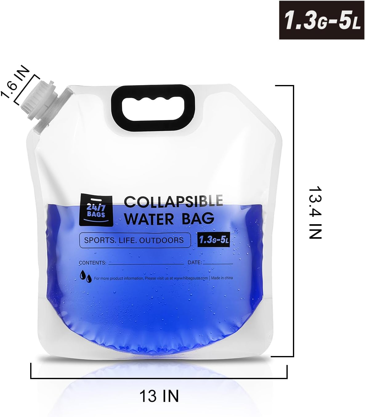 24/7 BAGS 8 Pack Collapsible Water Container Bag 1.3 Gallon/5 Liter, Heavy Duty with Carry Handles, Hikes, Trips, Weather Emergencies, and More, Foldable Water Bag