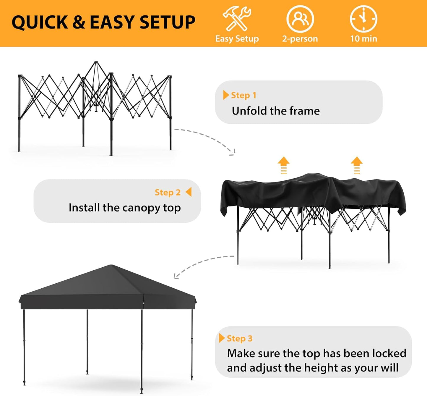 Canopy Tent, 10X10 FT Pop Up Canopy Outdoor Instant Tent with Carrying Bag, Portable Gazebo Shelter for Patio Deck Garden and Beach, Easy Outdoor Sun Shade for Events, Parties, Camping