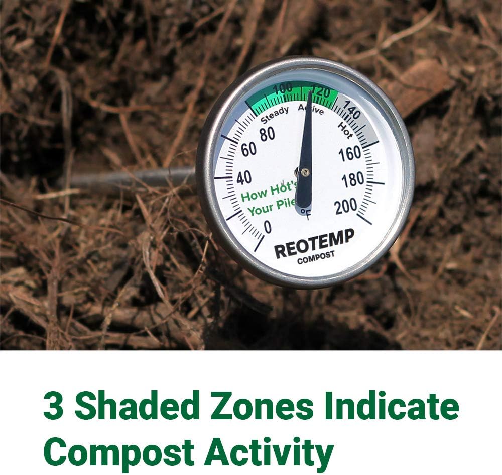 Reotemp 20 Inch Fahrenheit Backyard Compost Thermometer with Digital Composting Guide