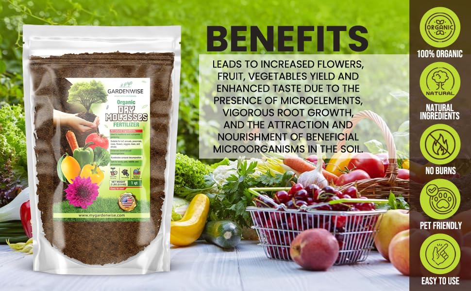 Organic Molasses for Plants - Horticultural Molasses - Ideal for Traditional & Hydroponic Gardening, for Indoor & Outdoor Plants (2 QUARTS)