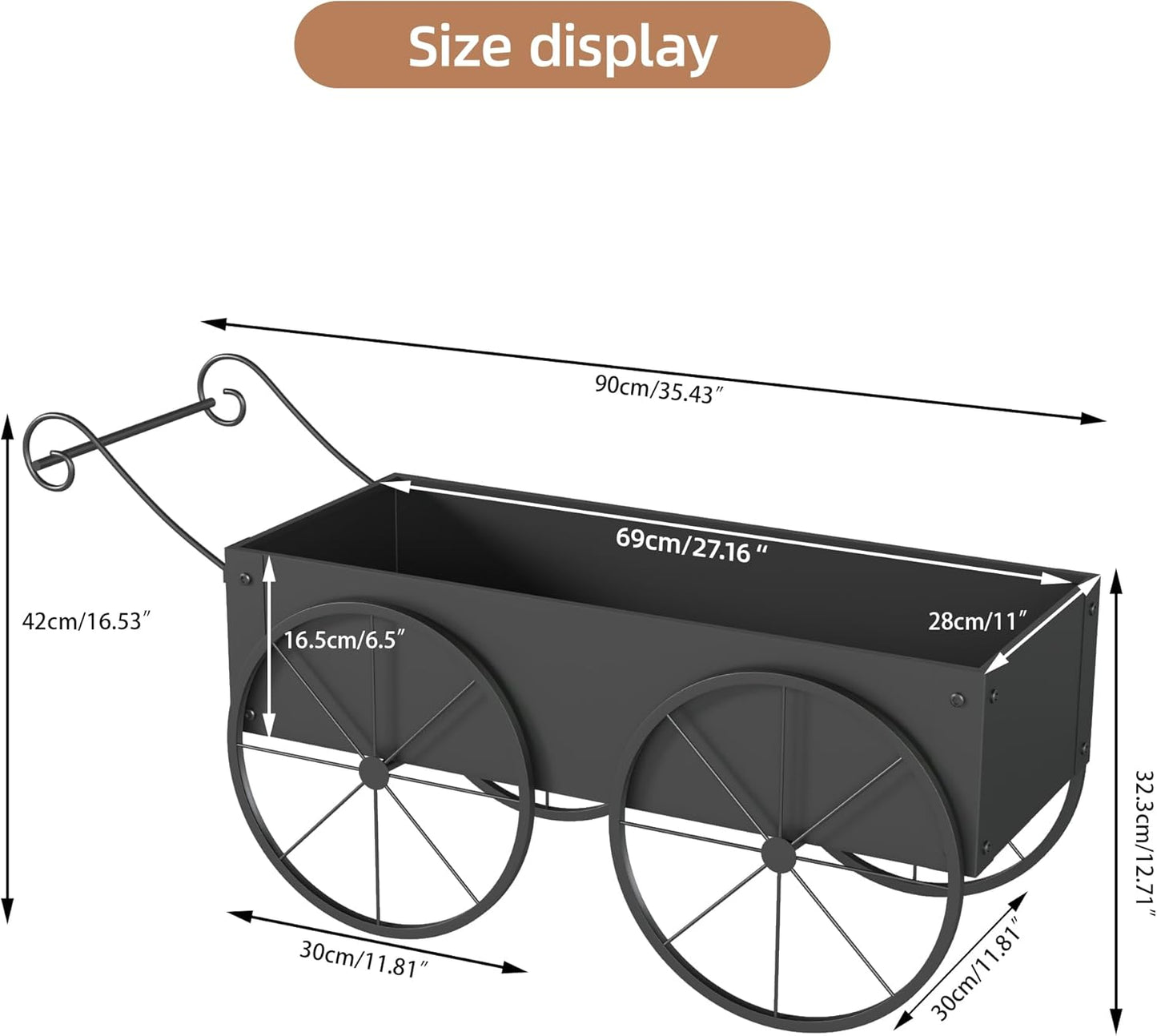 Metal Raised Garden Bed with Wagon Wheels, Small Wagon Planter Box Outdoor, Decorative Garden Planter Flower Cart for Flowers Herbs Vegetables, Patio and Balcony Decor (Black)