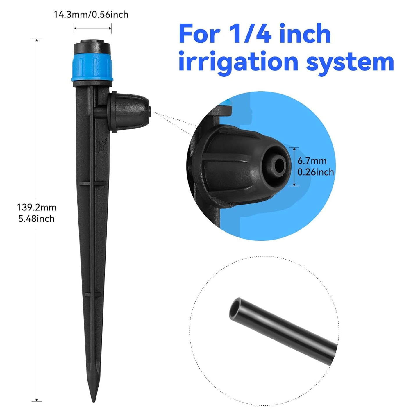 Adjustable Drip Irrigation Emitters Vortex: Fan Shape Water Flow Bubbler Stake Irrigation Dripper with Lock Barbed for 1/4 inch Tubing for Garden Watering System (50PK)