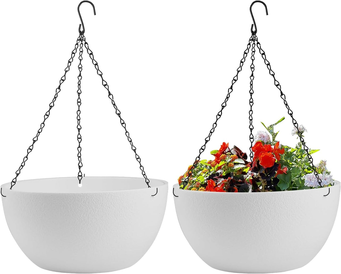 Enenes 2 Pack 13 Inch Large Hanging Planters Outdoor Indoor Round Flower Pots with Drainage Holes and Chain Decorative Hanging Baskets for Garden Porch Balcony Home Decor