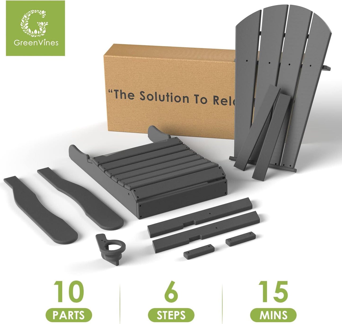 GREENVINES Folding-Adirondack-Chairs-Set-of-6 | HDPE Plastic | Fire Pit Chair | All Weather | Cup Holder | Grey | for Deck Backyard Patio Outdoor Garden