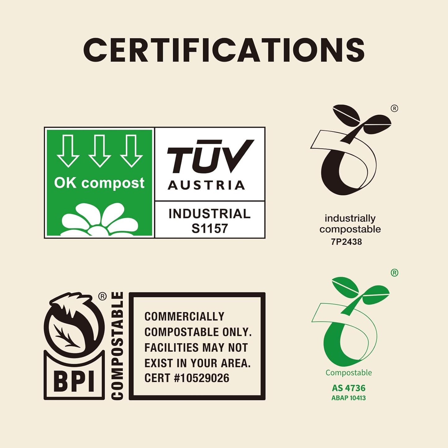 SUPERBIO 13 Gallon Flat Top Compostable Food Waste Bags, 50 Count, 2 Pack, 49.2L, 0.87 Mil, ASTM D6400 BPI and OK compost INDUSTRIAL