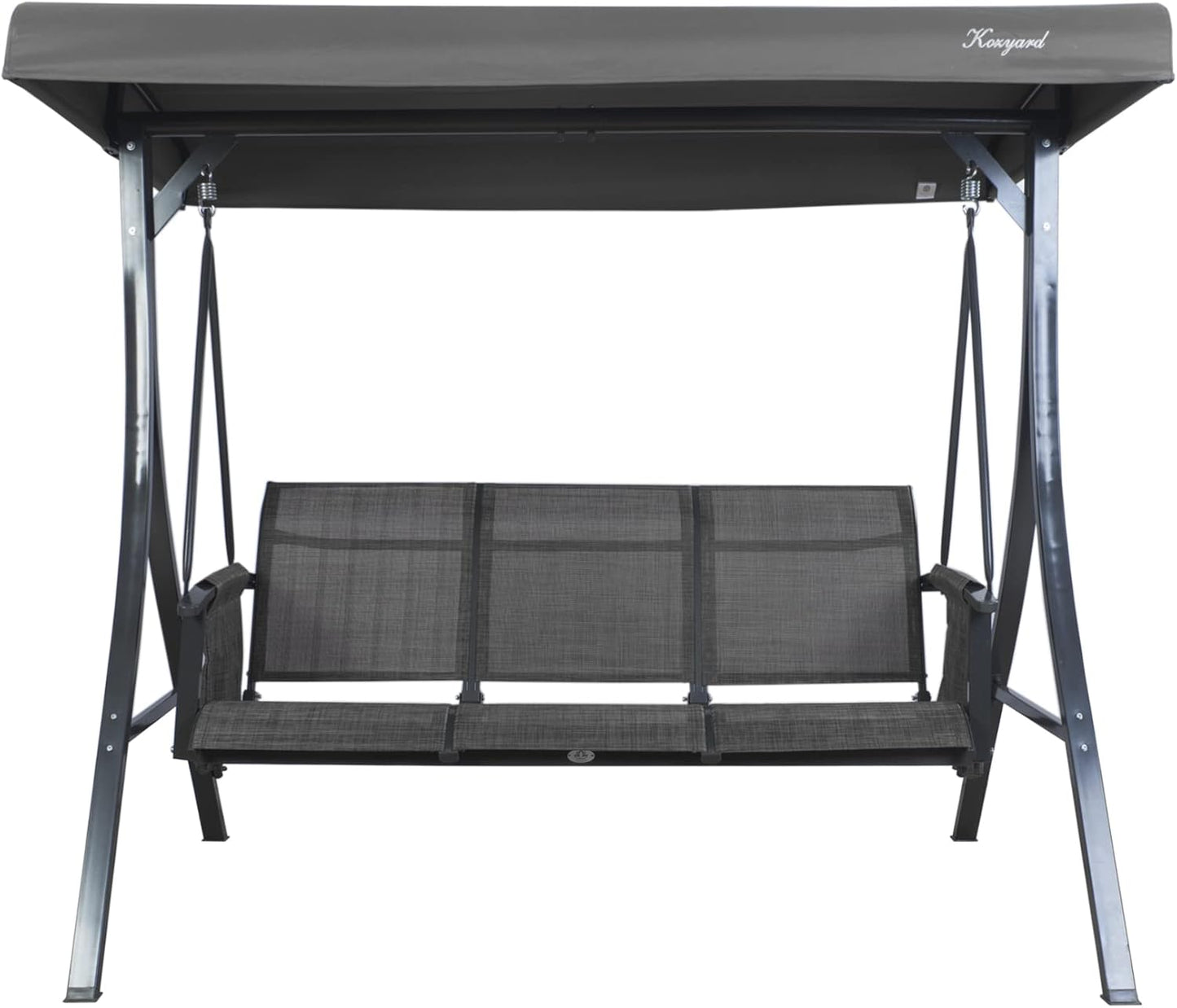 Kozyard Brenda 3-Seat Patio Swing Chair, Outdoor Porch Swing Glider with Adjustable Canopy, Side Pouches, Breathable Seat and Back, for Garden, Poolside, Backyard (Gray)