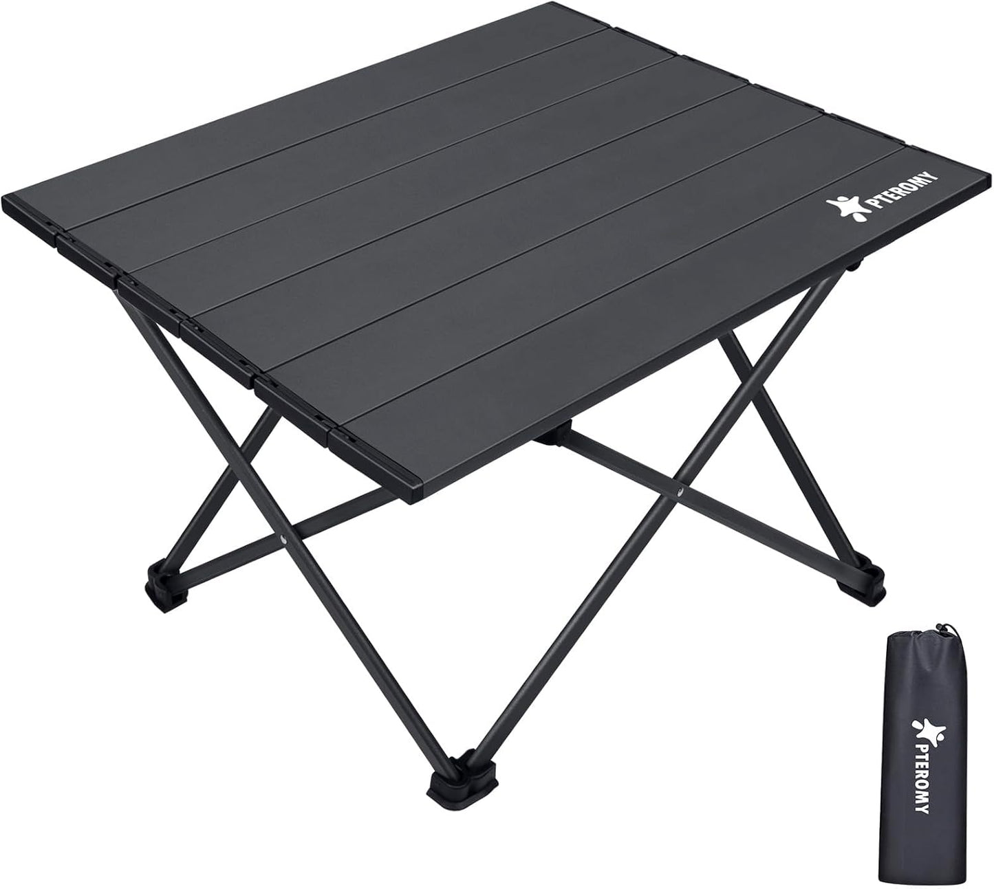 PTEROMY Medium Folding Camping Table, Portable Beach Table with Ultralight Aluminum Tabletop for Travel, Outdoor, Camping, Picnics, and BBQs (Black)